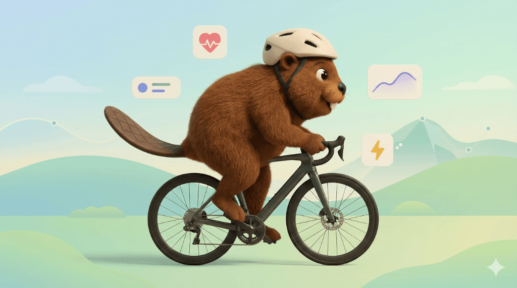 Cycling beaver riding through a calm landscape